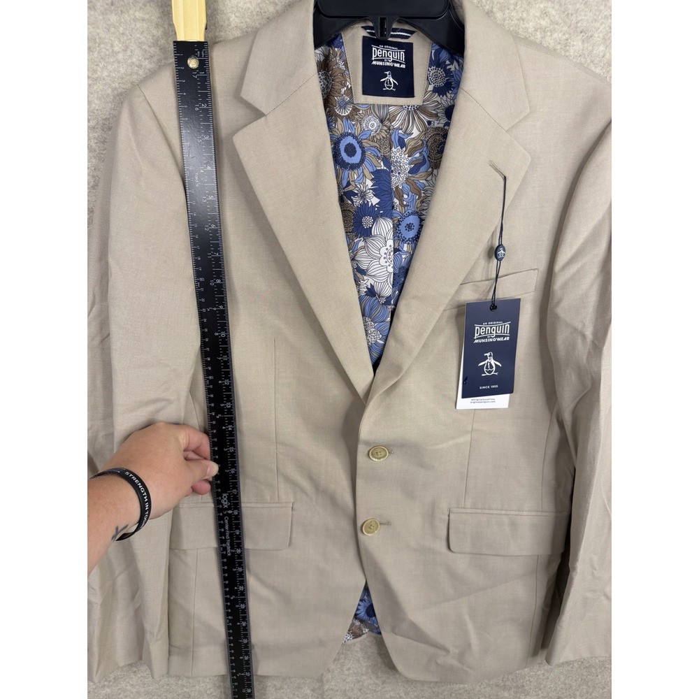 NWT Original Penguin Mens 2-Piece Suit Beige Blazer Pants Floral Lining Size 38S - Picture 5 of 16